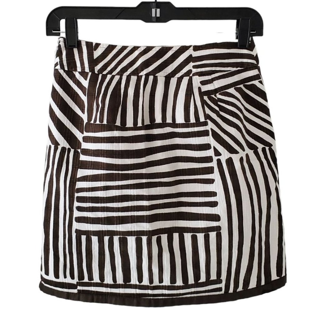 Ann Taylor Tribal Mudcloth Print Textured Mini Skirt | NWOT | 00P | Brown White - Picture 4 of 14